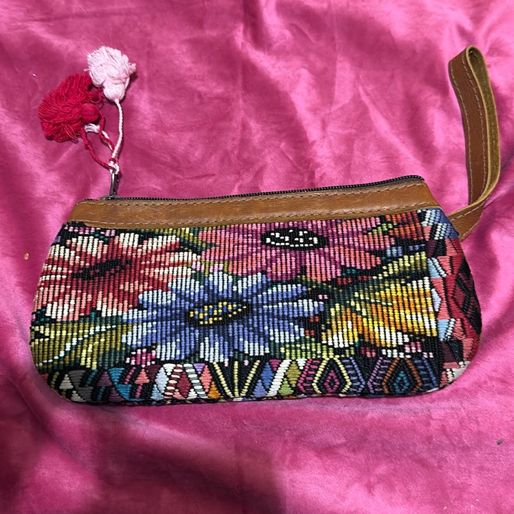 HANDMADE LEATHER  and needle point bag